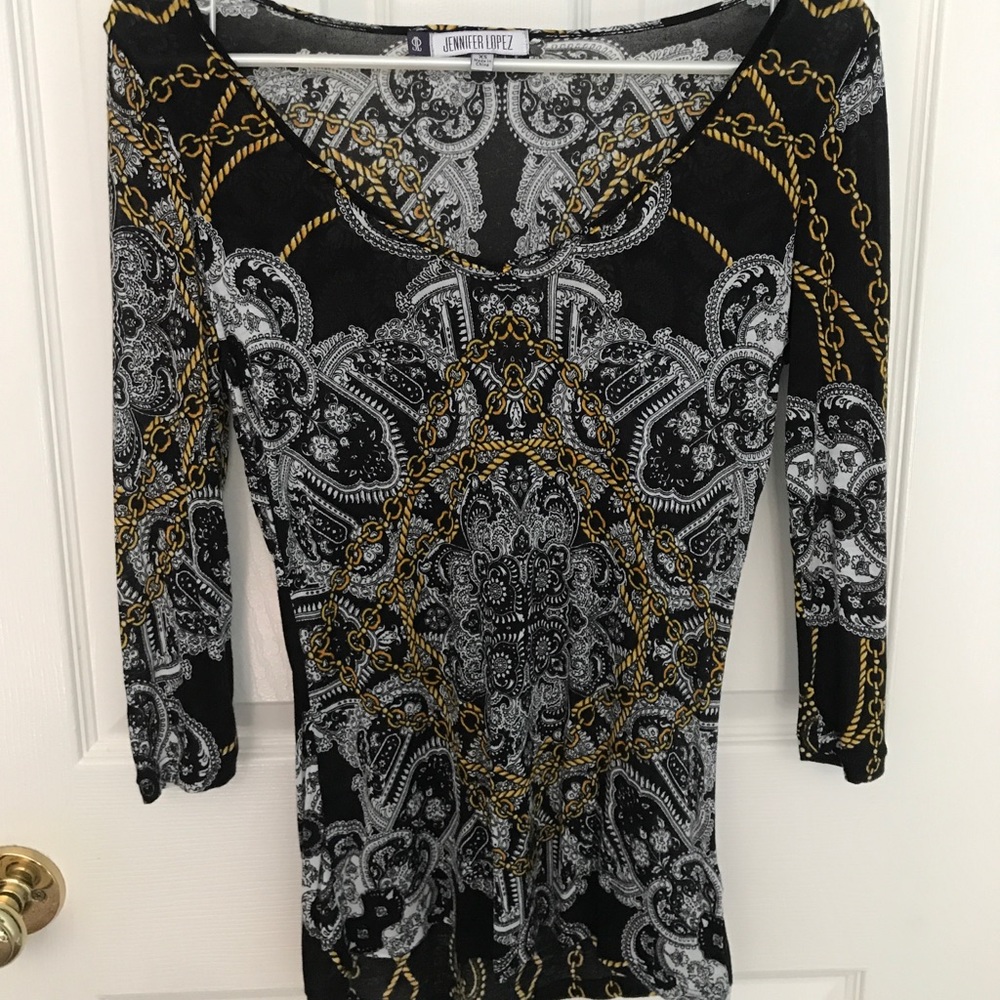 Black paisley print Jennifer Lopez top